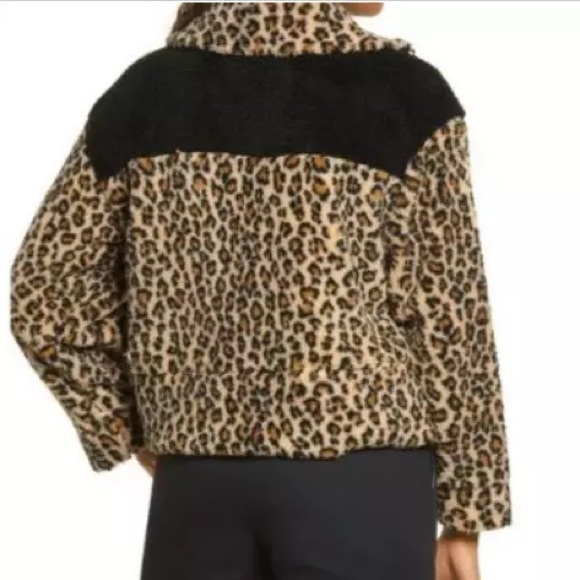 Nordstrom Bp. Tan Dale Leopard Big Spot Leopard Fleece Pullover XS - Picture 2 of 7